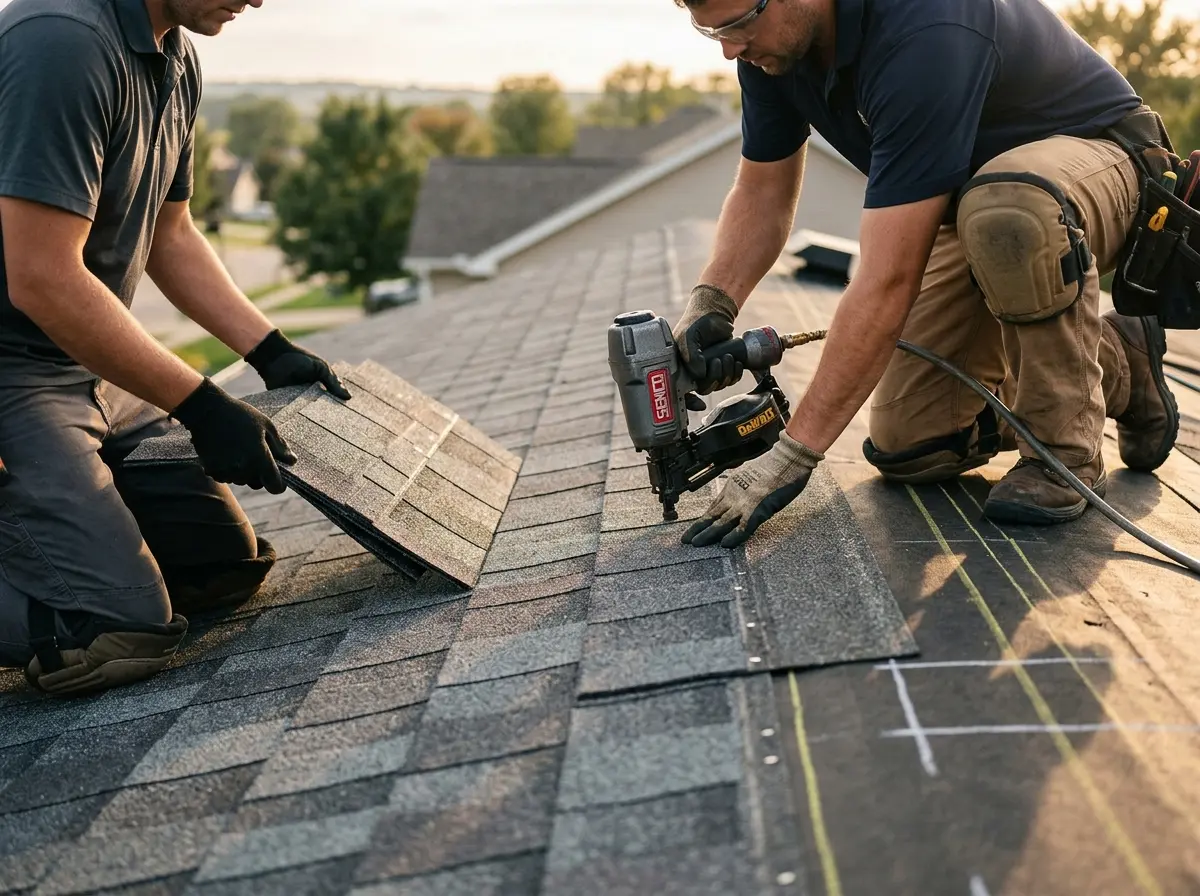 Professional roofer working on a residential roof in Ewa Villages